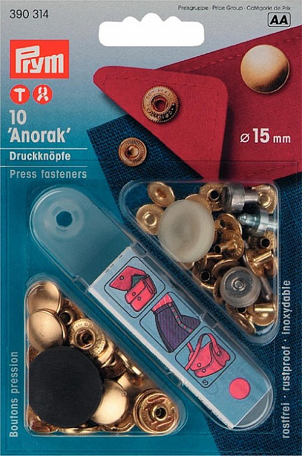 390314 Prym Кнопки "Anorak" золотистые 15мм